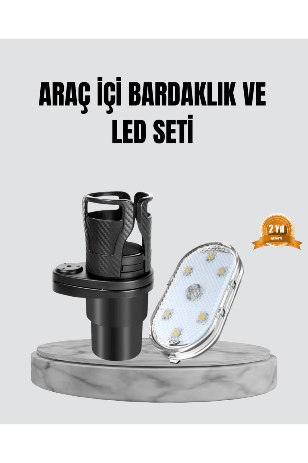 360° Döner Çiftli Bardak Tutucu ve Kablosuz Ambiyans LED Işık Araç Seti