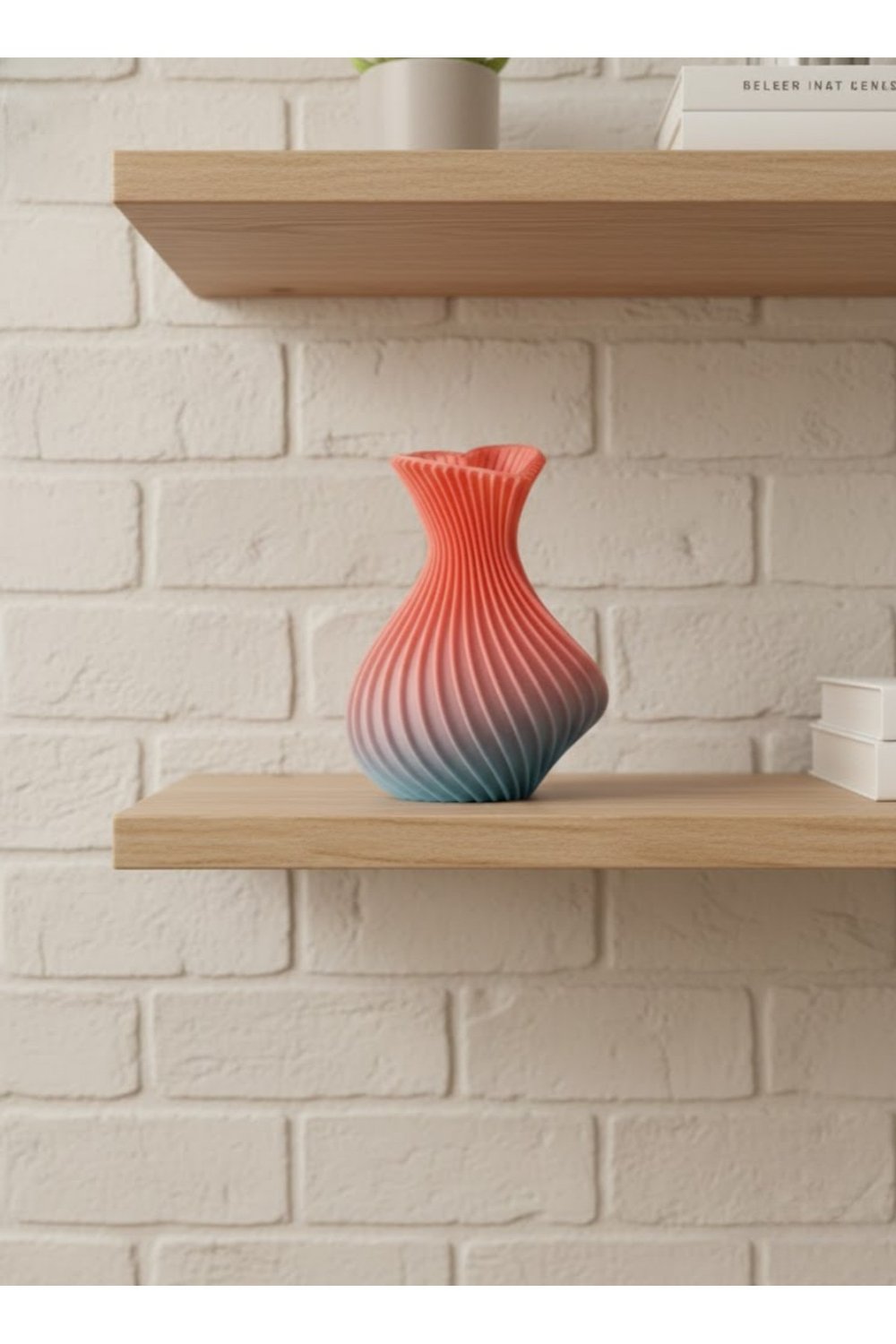 3D Dalga Desenli Kalp Formlu Dekoratif Vazo Pembe 15 cm