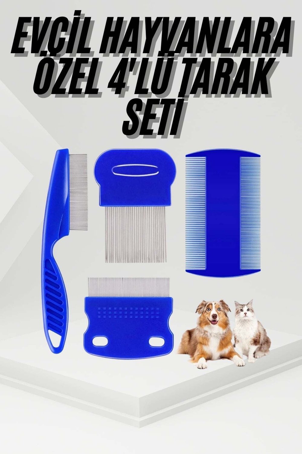 4'lü Bit Pire Tarağı Set Kedi Köpek Evcil Hayvan Tüy Toplayıcı Mavi