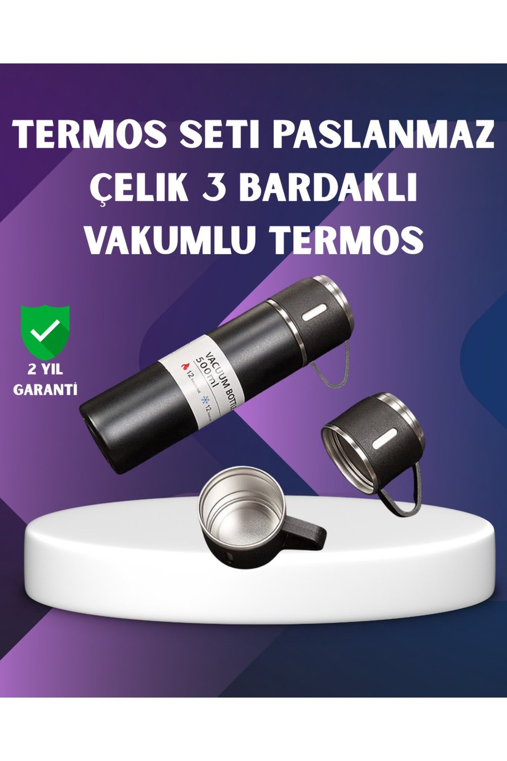 500 ml Isı Korumalı Çelik Termos ve Bardak Seti | Silikon Tabanlı, Şık ve Pratik