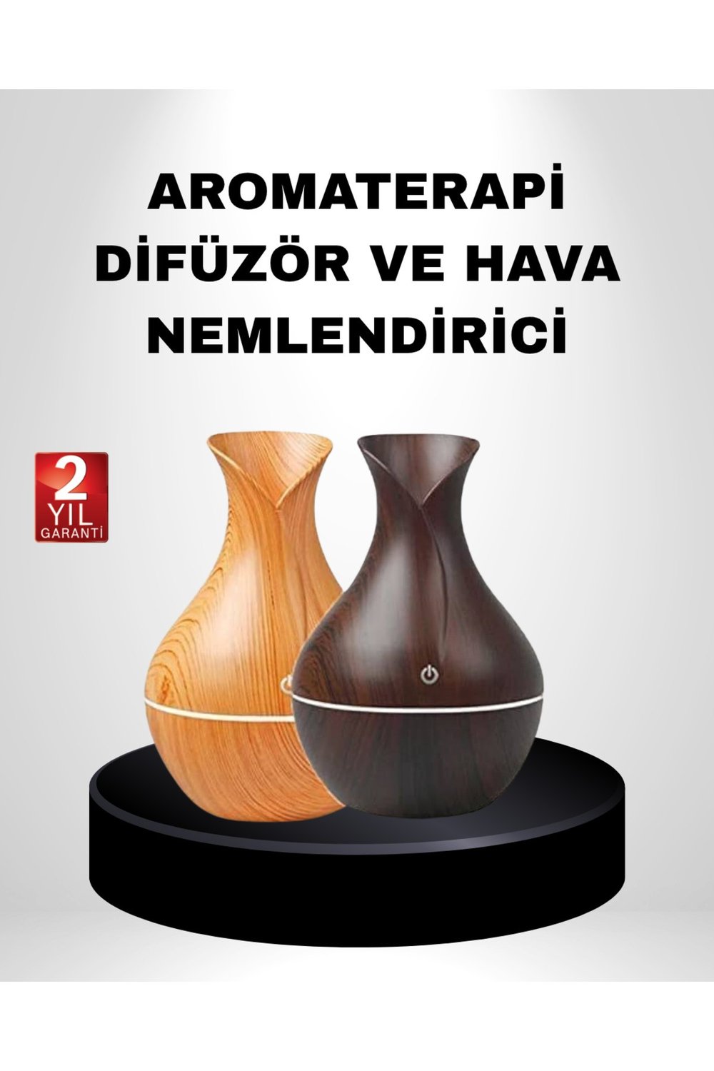 Ahşap Desenli Aromaterapi Difüzör 130 ml Ultrasonik ve 7 Renk LED Işıklı