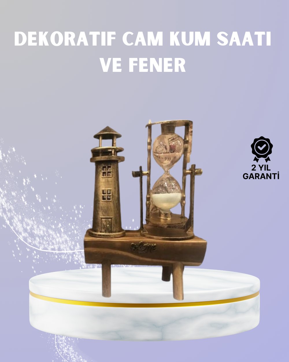 Ahşap Kum Saati ve Deniz Feneri Figürü Bir Arada – Ev & Ofis Dekorasyonu