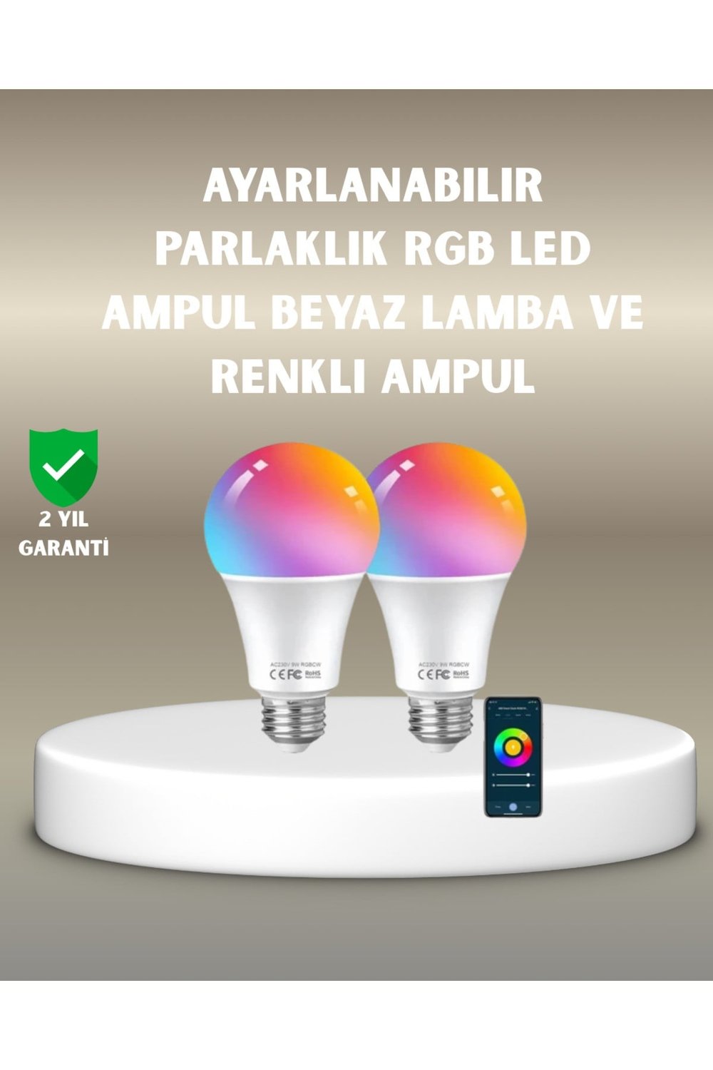 Akıllı 9W RGBW LED Ampul, tasaruflu romantik ışıklı