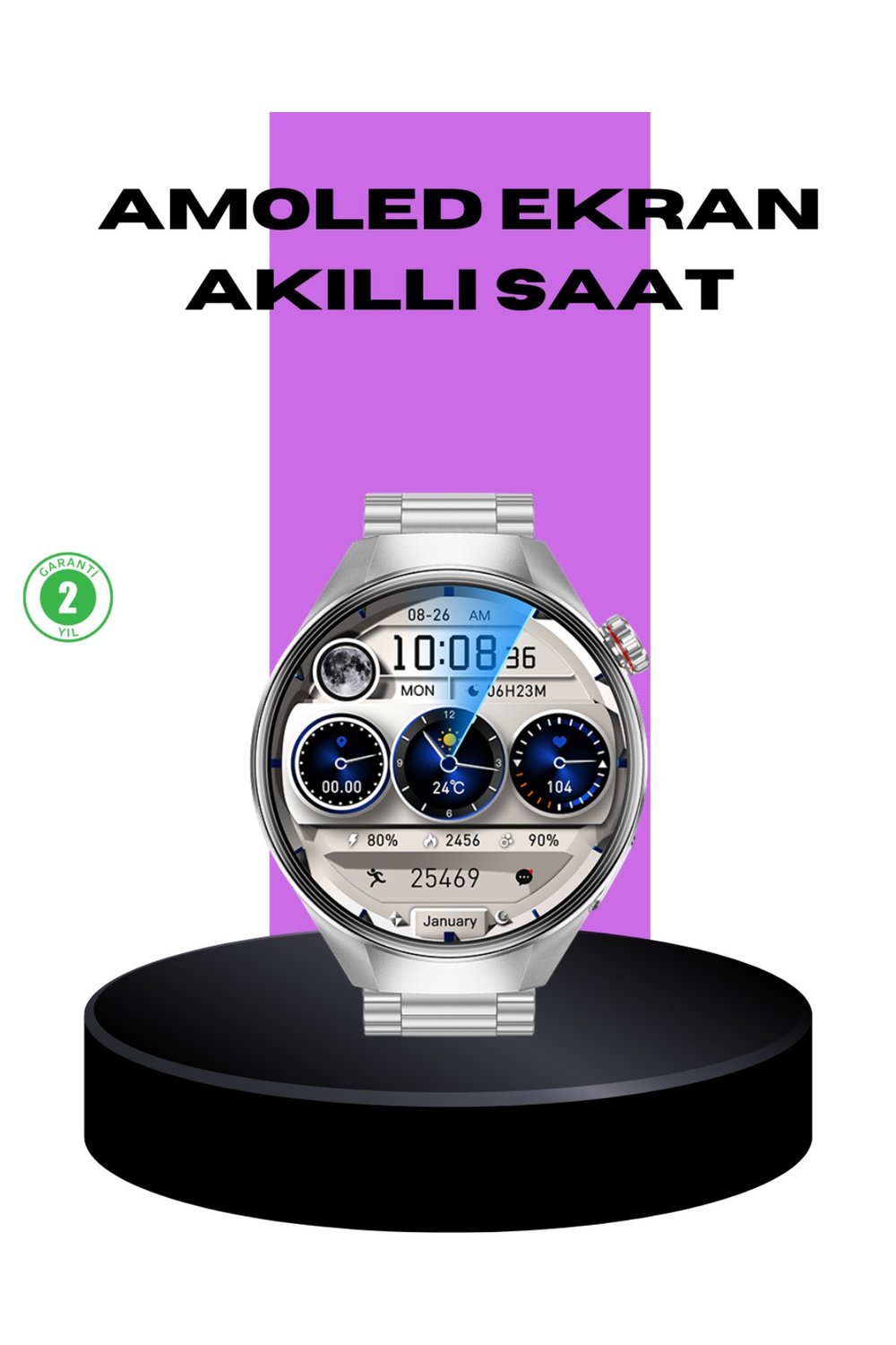 Akıllı Saat Metal Kordonlu Tam Ekran AMOLED – Arama ve Sağlık Takip Özellikli