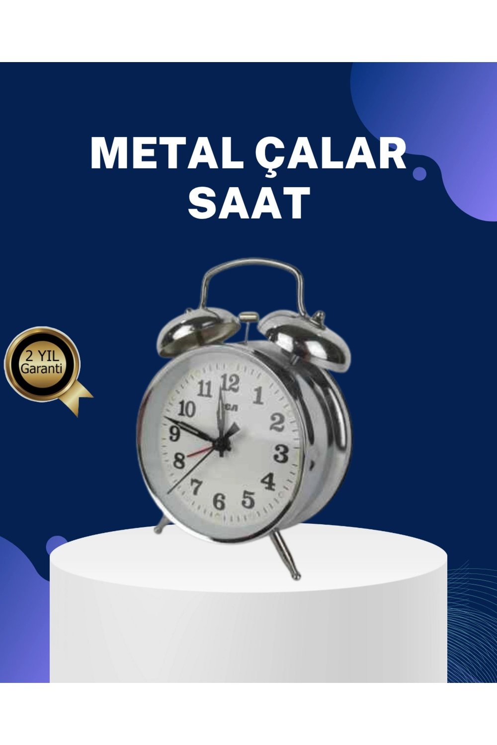 Alarmlı Dekoratif Yuvarlak Masa Saati Gümüş Renk Sessiz ve Işıklı