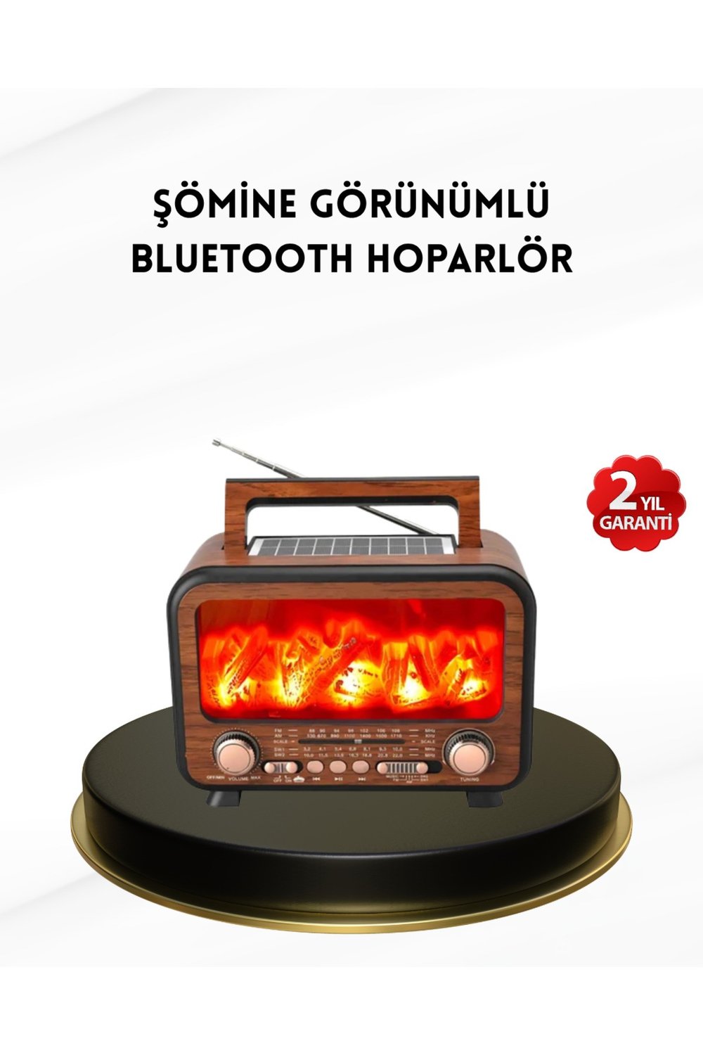 Alev Işığı Efektli Solar Bluetooth Hoparlör Radyo Destekli Taşınabilir Model