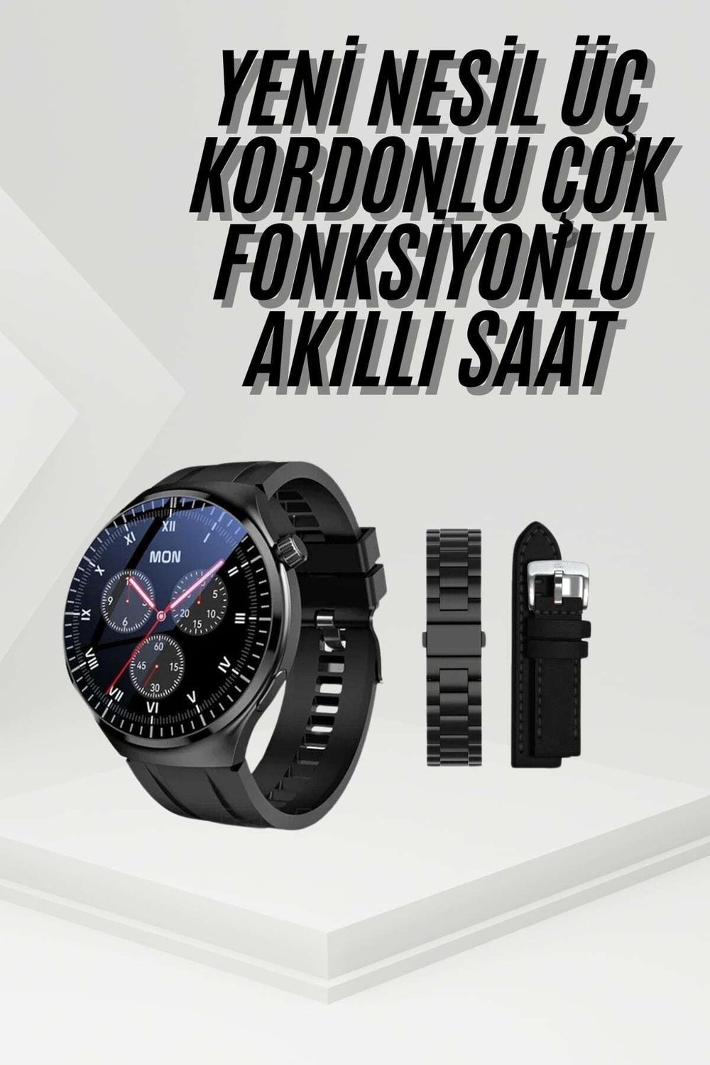 Amoled Ekran Metal Deri Silikon Kordonlu Uyku ve Sağlık Takibi
