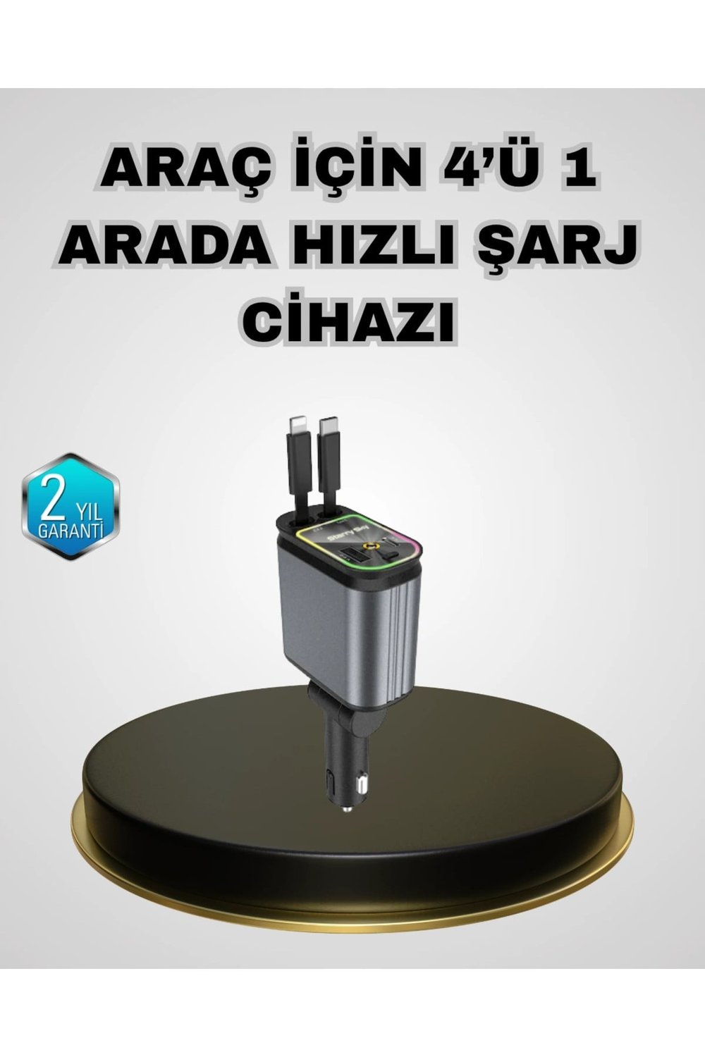Araç Şarj Adaptörü 66W PD QC Hızlı Şarjlı ve Çekilebilir Kablolu