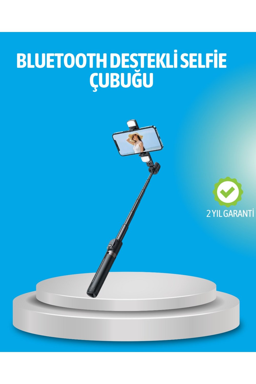 Bluetooth Işıklı Uzaktan Kumandalı Selfie Çubuğu – 130 cm Yükseklik
