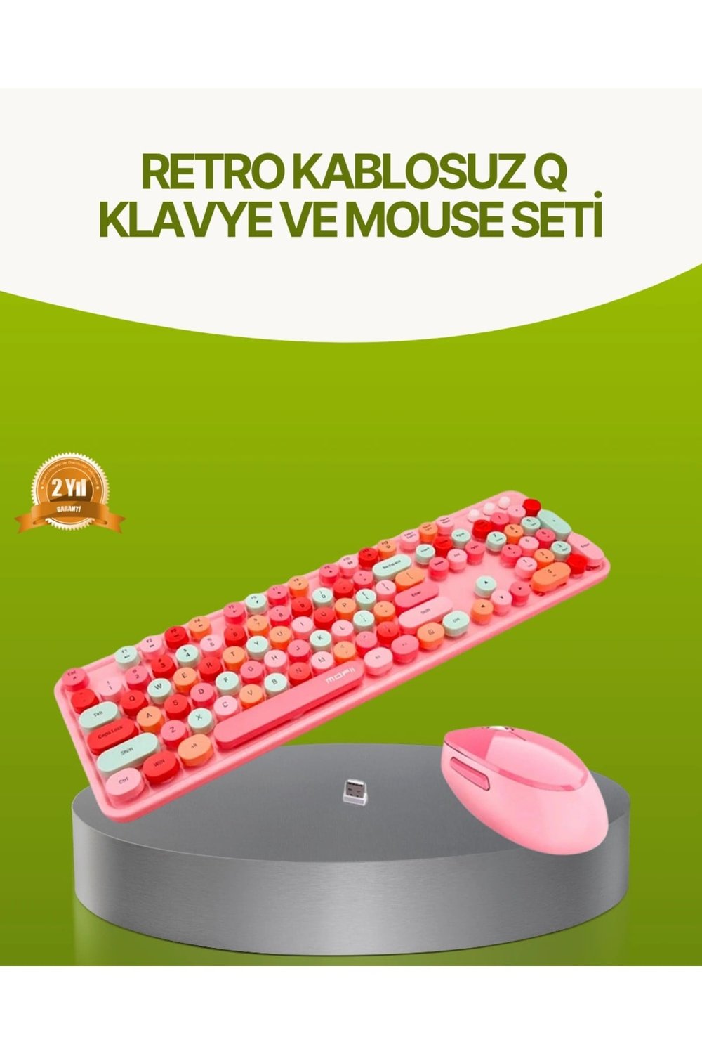 Bluetooth Retro Kablosuz Klavye ve Mouse Seti – 3 Cihaz Bağlantılı, Sessiz Tuş, Uzun Pil Ömrü