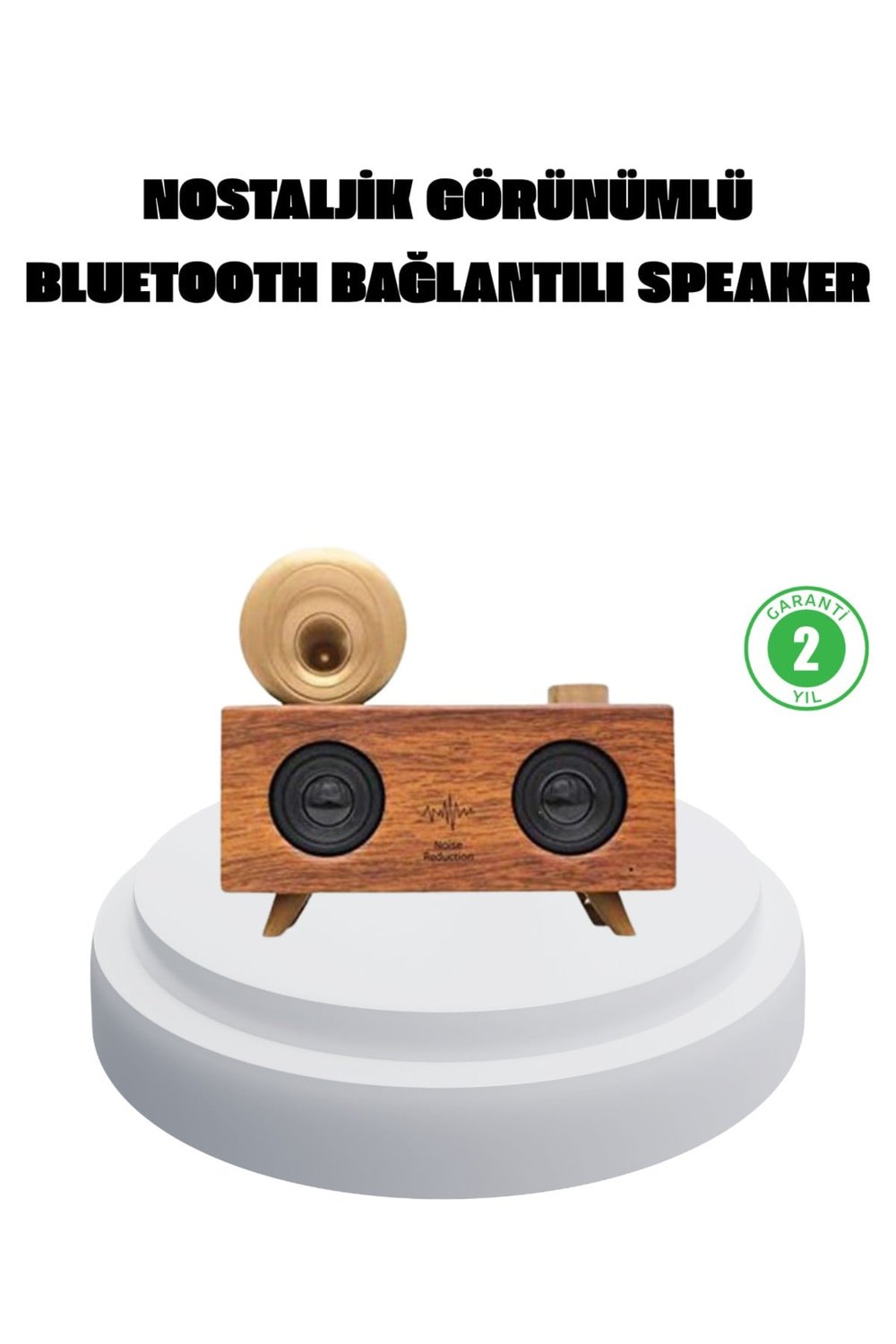 Çift Hoparlörlü Bluetooth Gramofon Speaker – FM Radyo, USB, SD Kart ve AUX Girişli