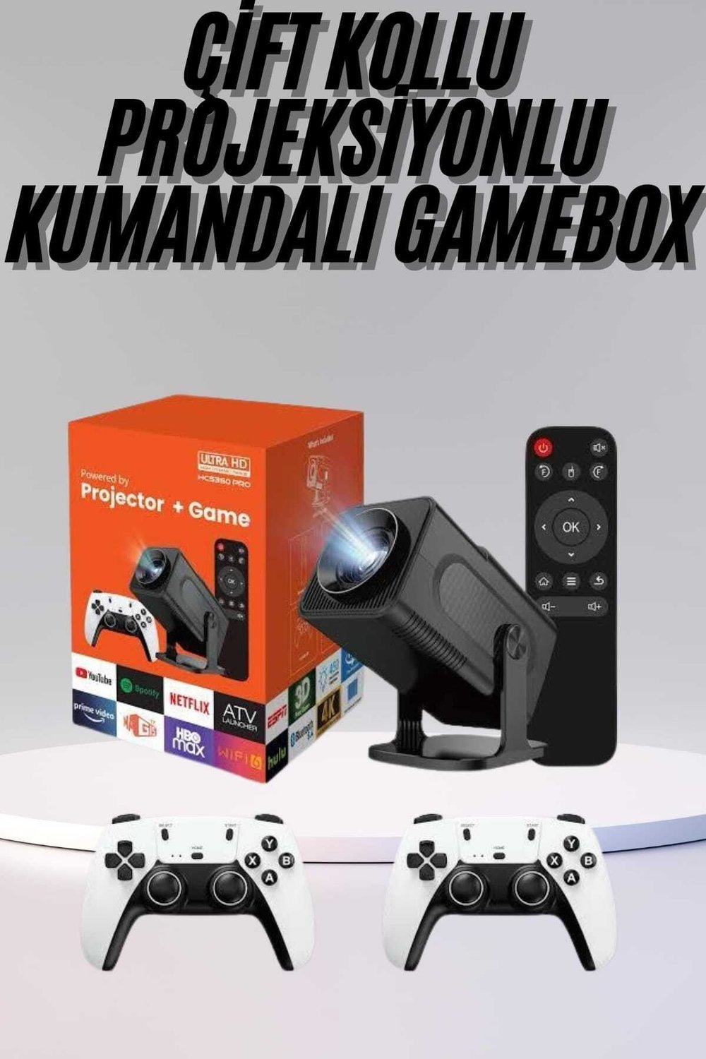 Çift Kollu Game Box Projeksiyon Cihazı Kumandalı Android Tv Dahili Hoparlör
