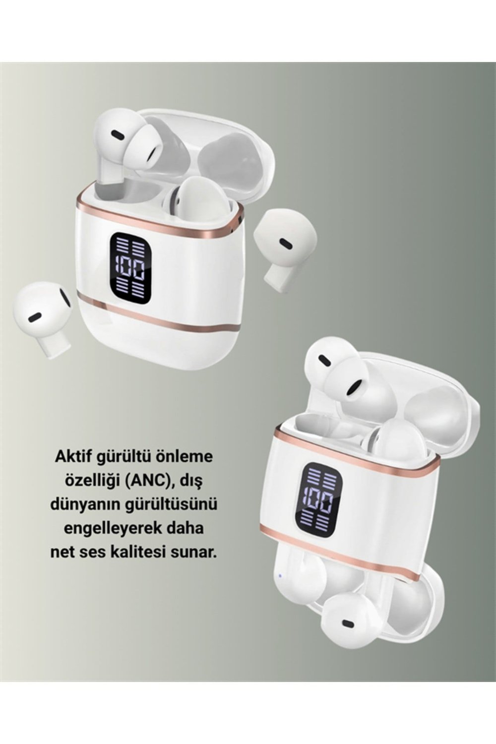 Çift Kulaklıklı Bluetooth Kulaklık – 4 Adet, ANC-ENC, Şarj Kutulu, Dijital Göstergeli