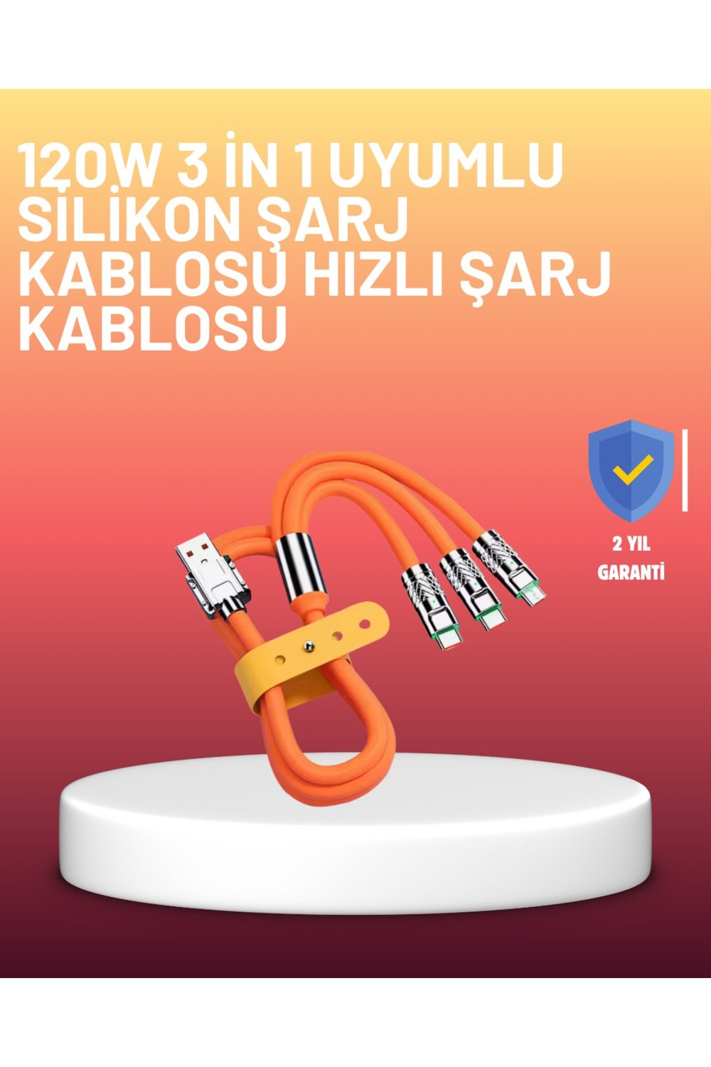Çinko Alaşımlı Uçlu 120 W Şarj Kablosu – Dolaşmaya Dayanıklı 1,2 m USB Kablo