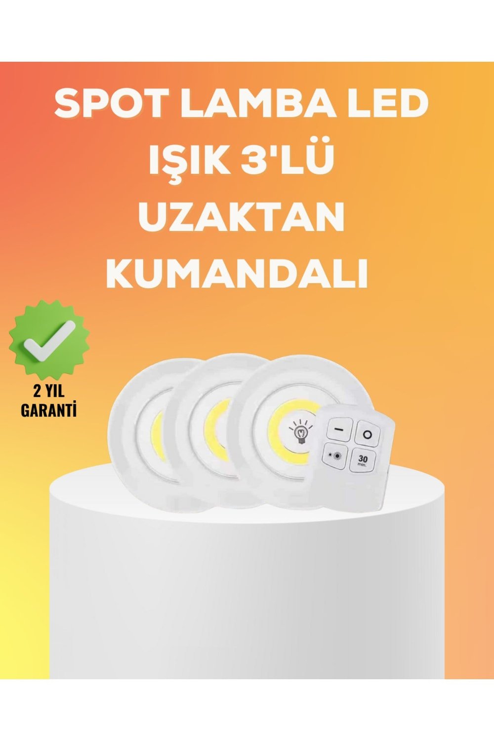 Çok Amaçlı Kullanım İçin Kablosuz Yapışkanlı 3 Lü Uzaktan Kumandalı Led Spot Lamba