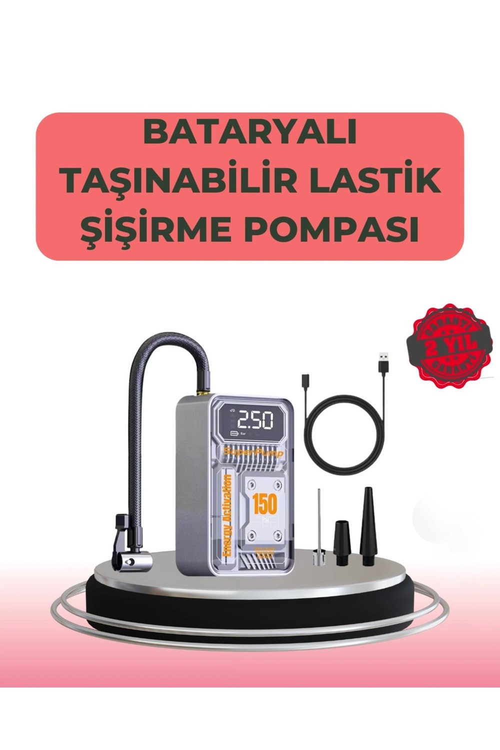 Çok Fonksiyonlu Araç, Bisiklet, Top Uyumlu Elektrikli Hava Pompası
