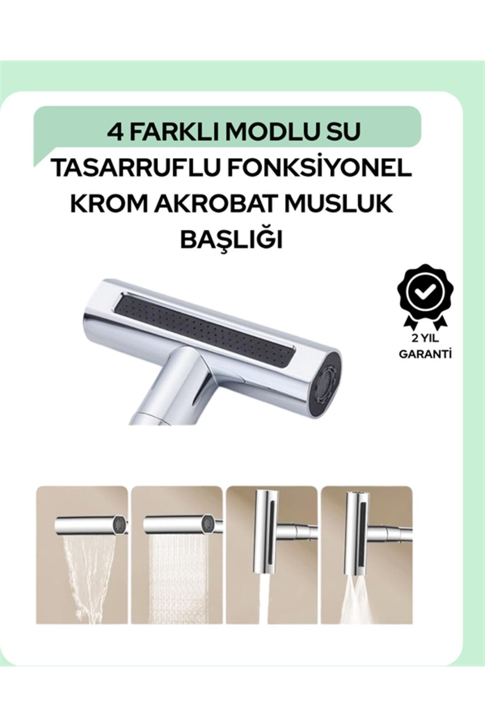 Çok Fonksiyonlu Musluk Başlığı | 4 Su Modu | Geniş Uyumlu Adaptör Seti | Mutfak ve Banyo Uyum