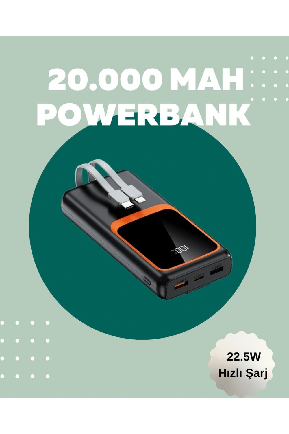 Dijital Ekranlı 20.000 mAh Powerbank | 22.5W Hızlı Şarj + Çoklu Bağlantı Seçeneği
