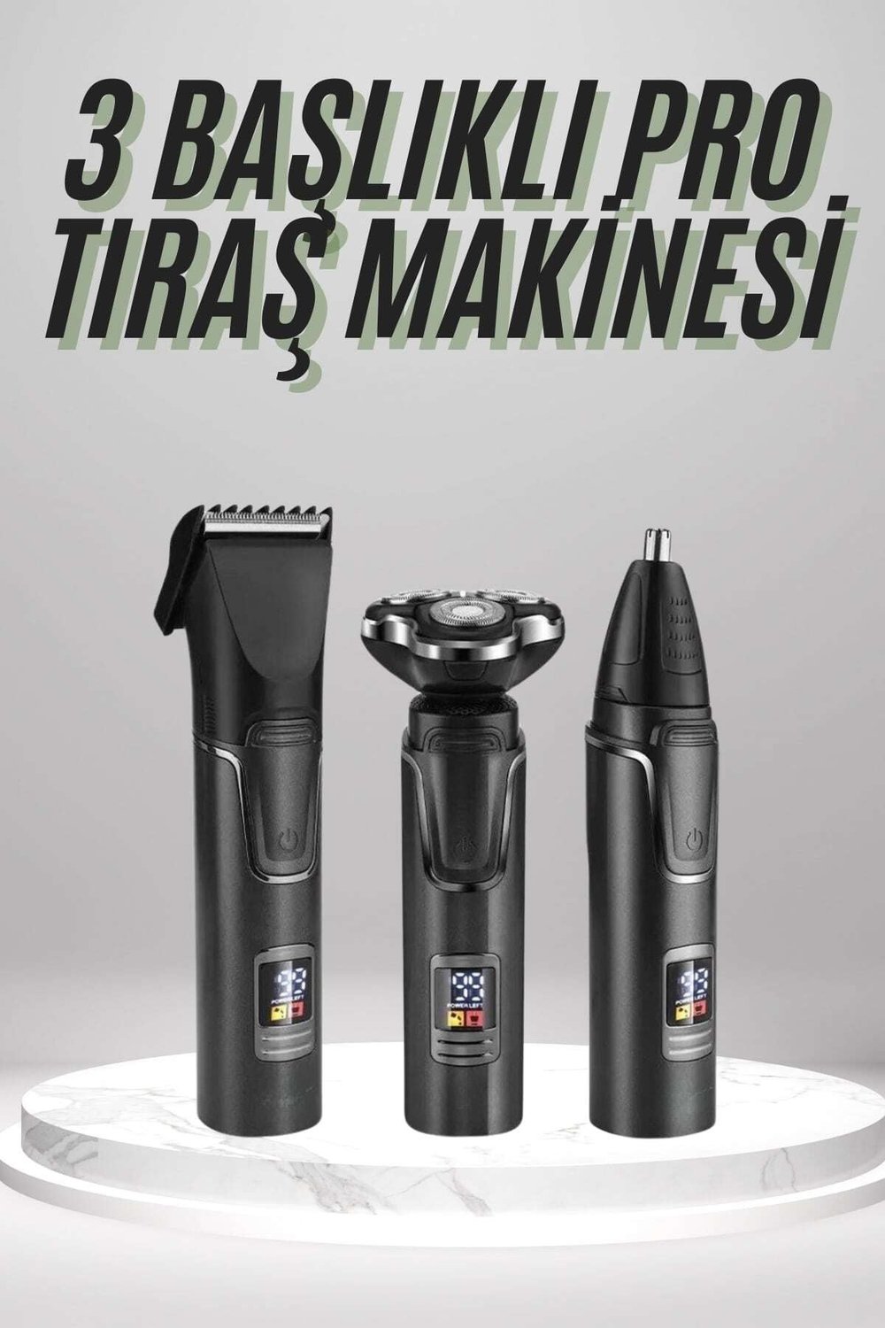 Dijital Göstergeli 3 Başlıklı Tıraş Makinesi Islak Kuru Lazer Öncesi Günlük
