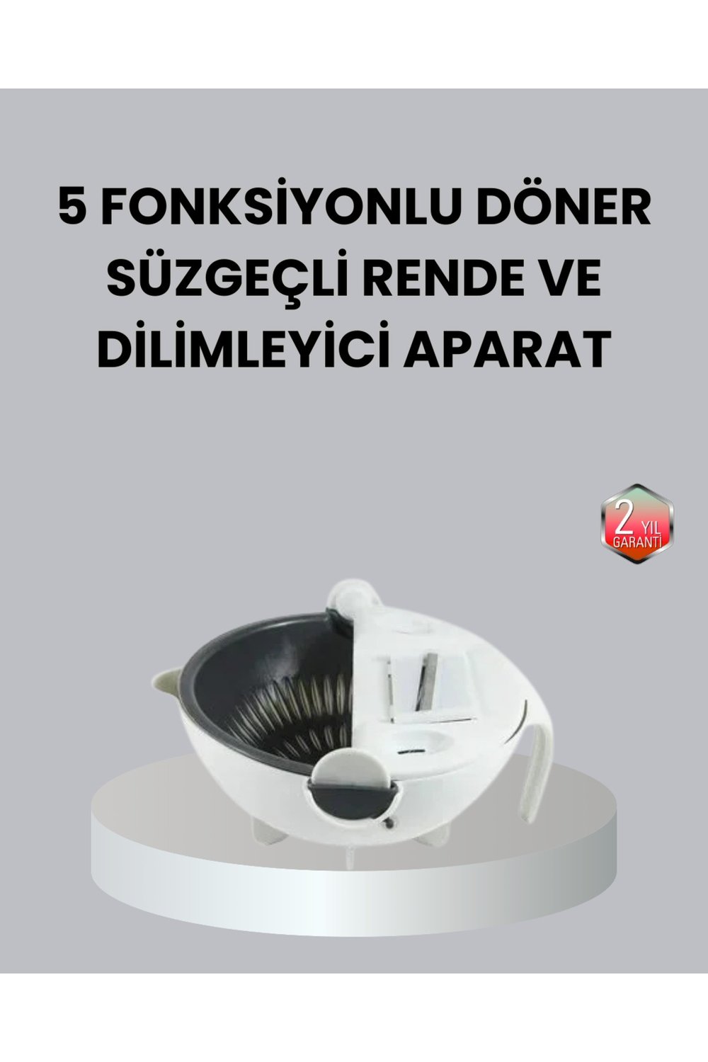 Döner Mekanizmalı 5’i 1 Arada Süzgeçli Rende Sebze Meyve Doğrama Cihazı