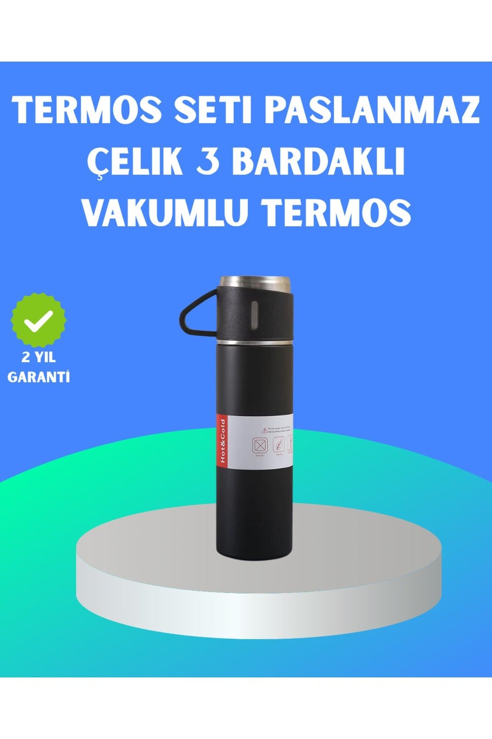 DS-DERIN 304 Çelik Termos Seti | 2 Bardaklı, 500 ml, Uzun Süre Isı Koruma
