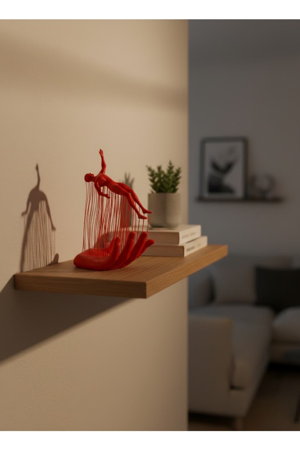 El Formlu İnsan Figürü Kırmızı Modern Dekoratif Biblo Soyut Tasarım 12x18 cm
