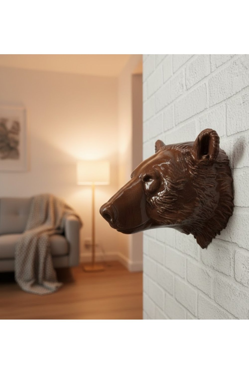 Ev ve Ofis İçin Dekoratif Ayı Başı Heykel Hediyelik Duvar Aksesuarı