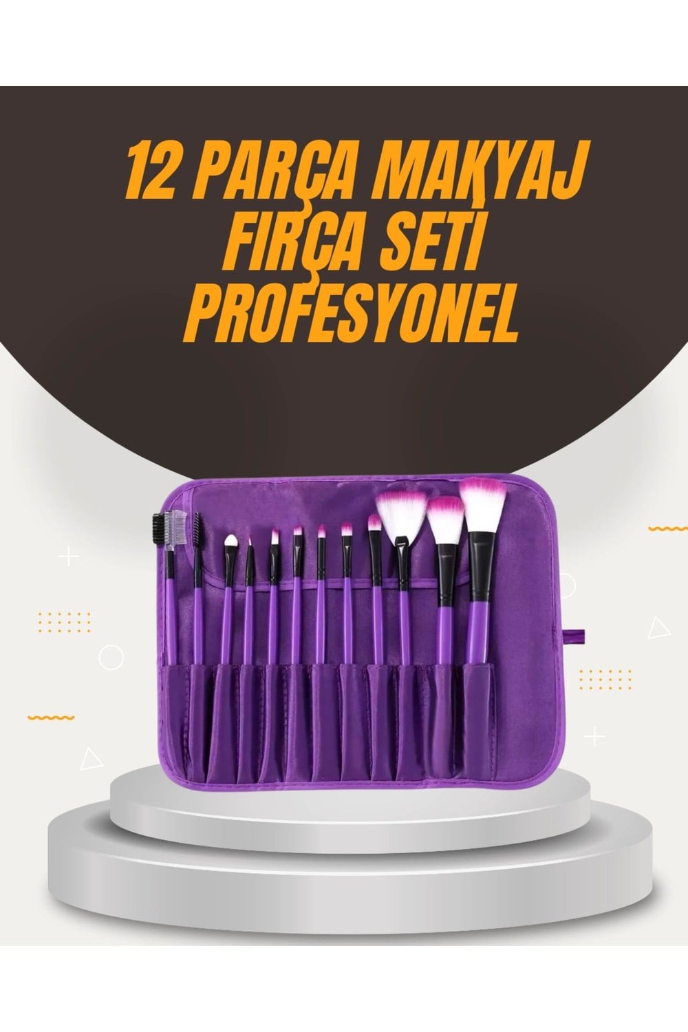 Fondöten, Allık ve Far Uygulamalarına Uygun 12 Parça Makyaj Fırça Takımı Ergonomik Saplı