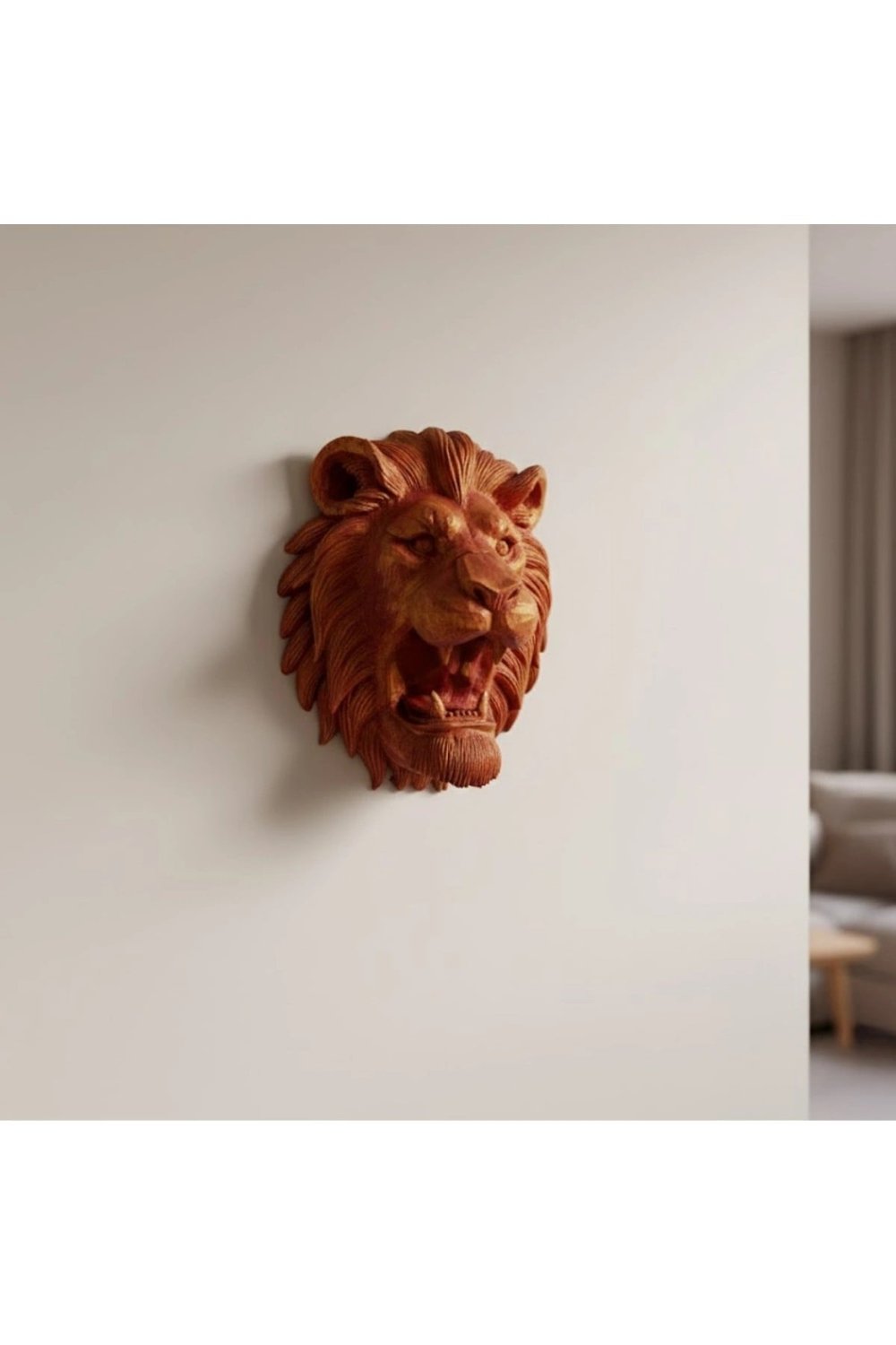 Gold Kırmızı Aslan Duvar Dekoru Asılabilir Hediyelik 3D Heykel 20x21 cm