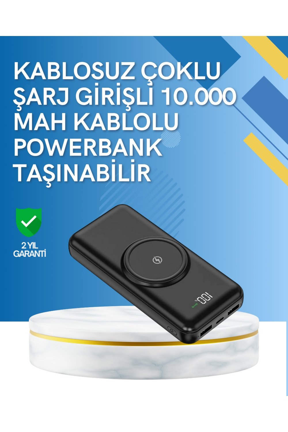 iPhone ve Android Uyumlu 10000mAh Powerbank – Hem Kablolu Hem Kablosuz