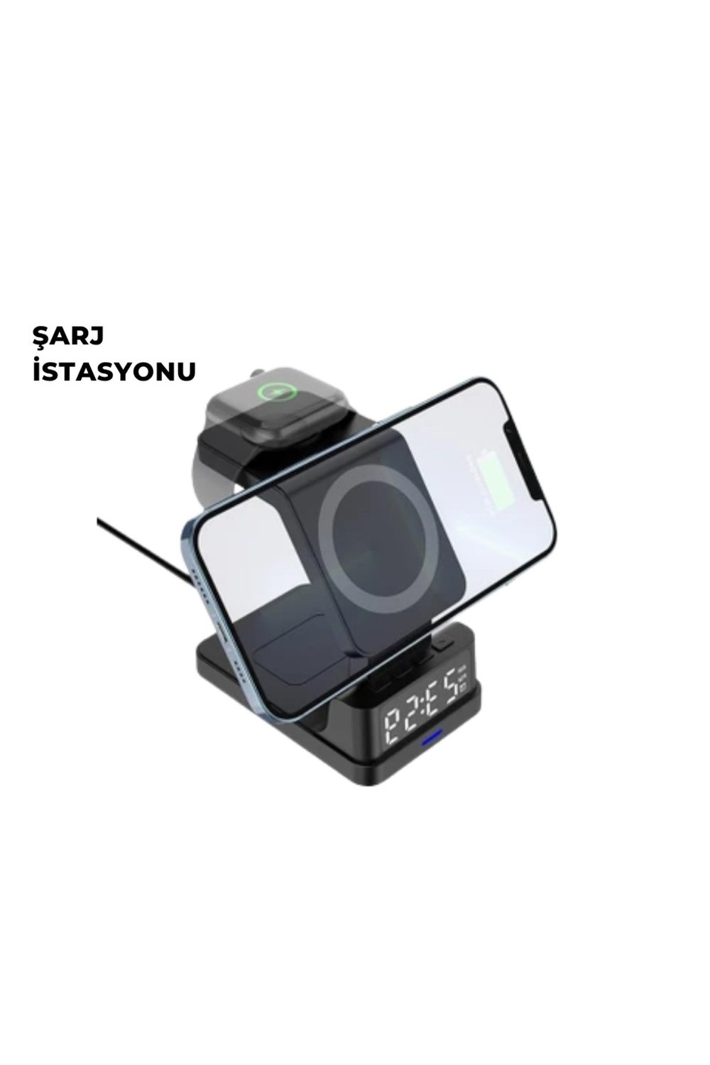 Kablosuz Şarj İstasyonu ve Dijital Saat – Apple Uyumlu, 3 Kademeli Işık Ayarı