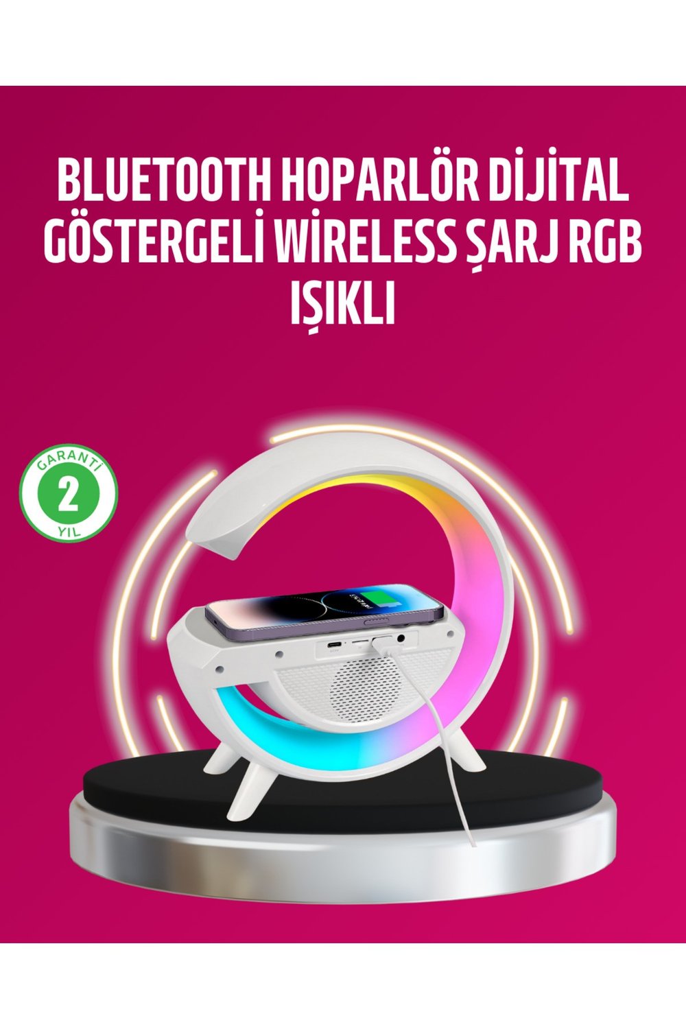 Kablosuz Şarjlı LED Masa Lambası Çalar Saat ve Beyaz Gürültü Özellikli