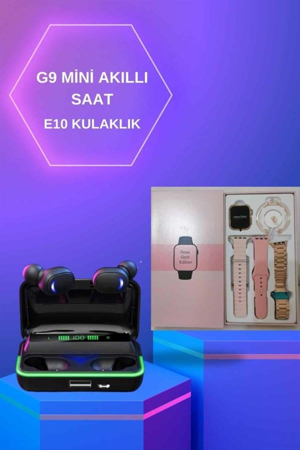 Kadınlara Özel Bileklik Hediyeli Akıllı Saat ve Dijital Göstergeli ANC Özellikli Bluetooth Kul