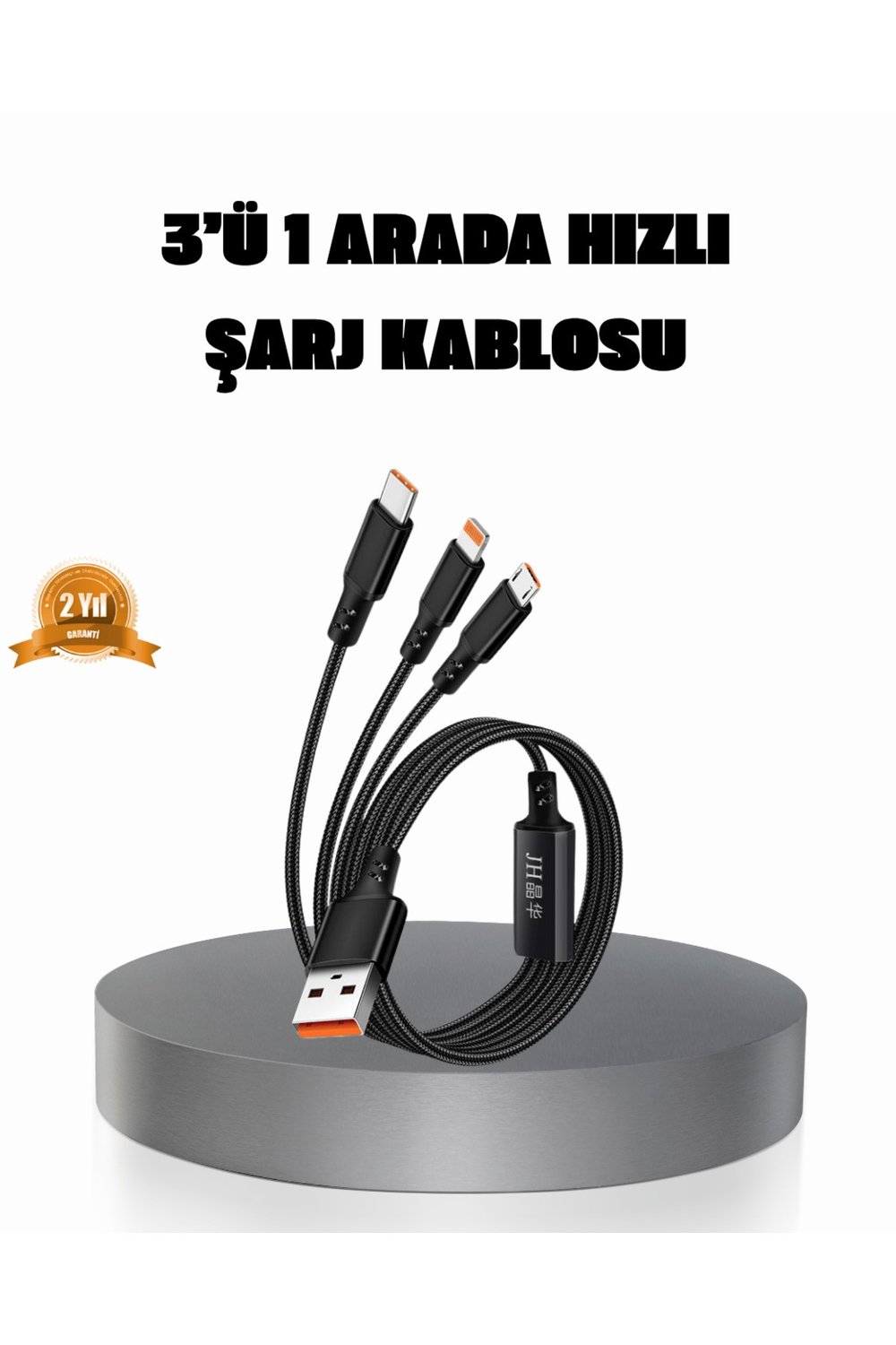 KESGİN MARKET ® 3’ü 1 Arada Şarj Kablosu Type-C iOS Android Uyumlu Hızlı ve Güvenli Şarj