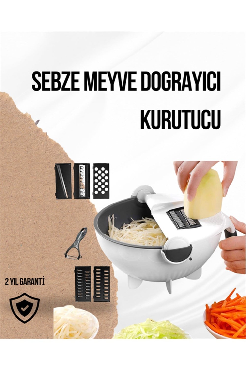KESGİN MARKET ® Döner Mekanizmalı Rende Bıçaklı Sebze Dilimleyici Seti