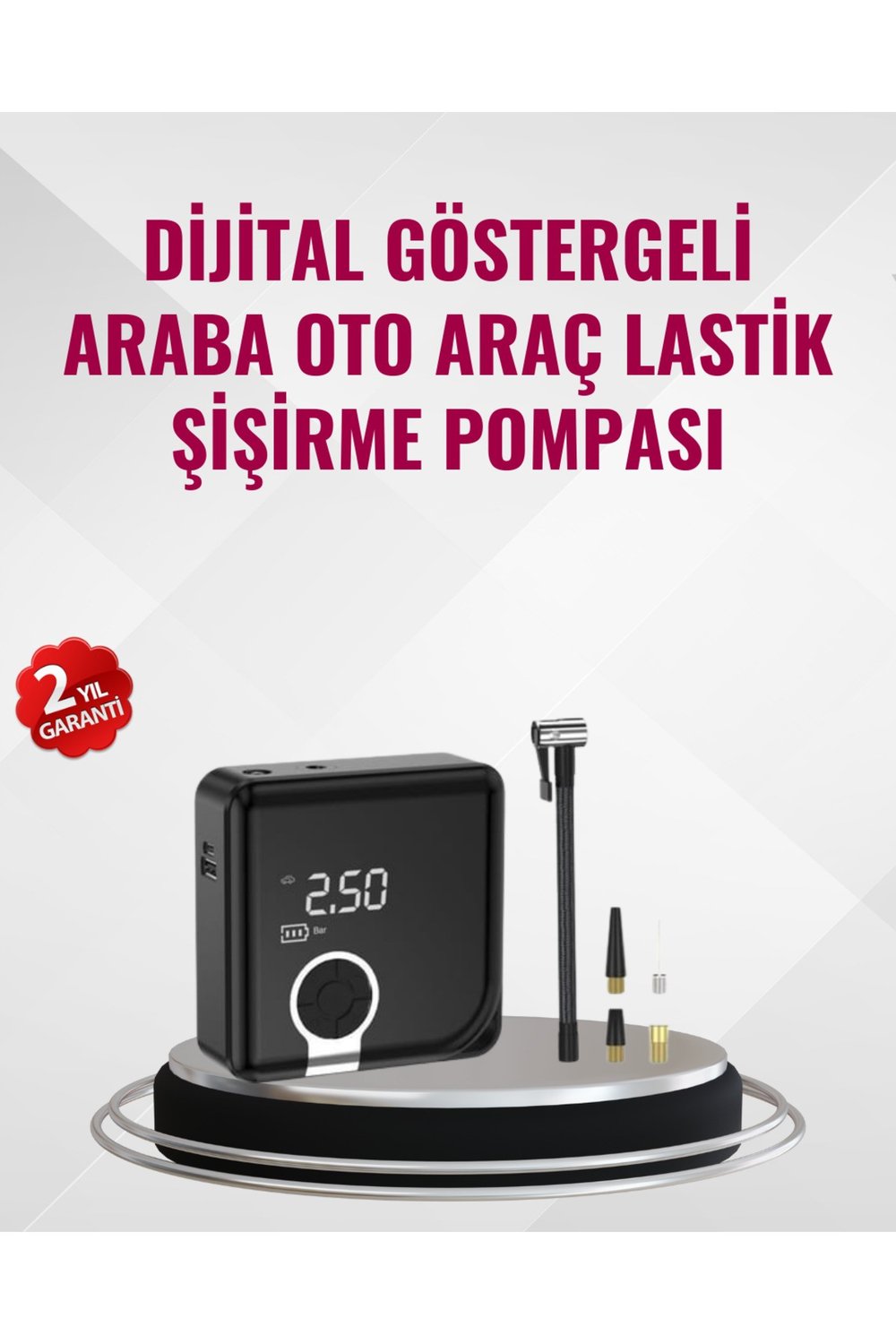 Kompakt Tasarımlı LED Işıklı Taşınabilir Hava Kompresörü