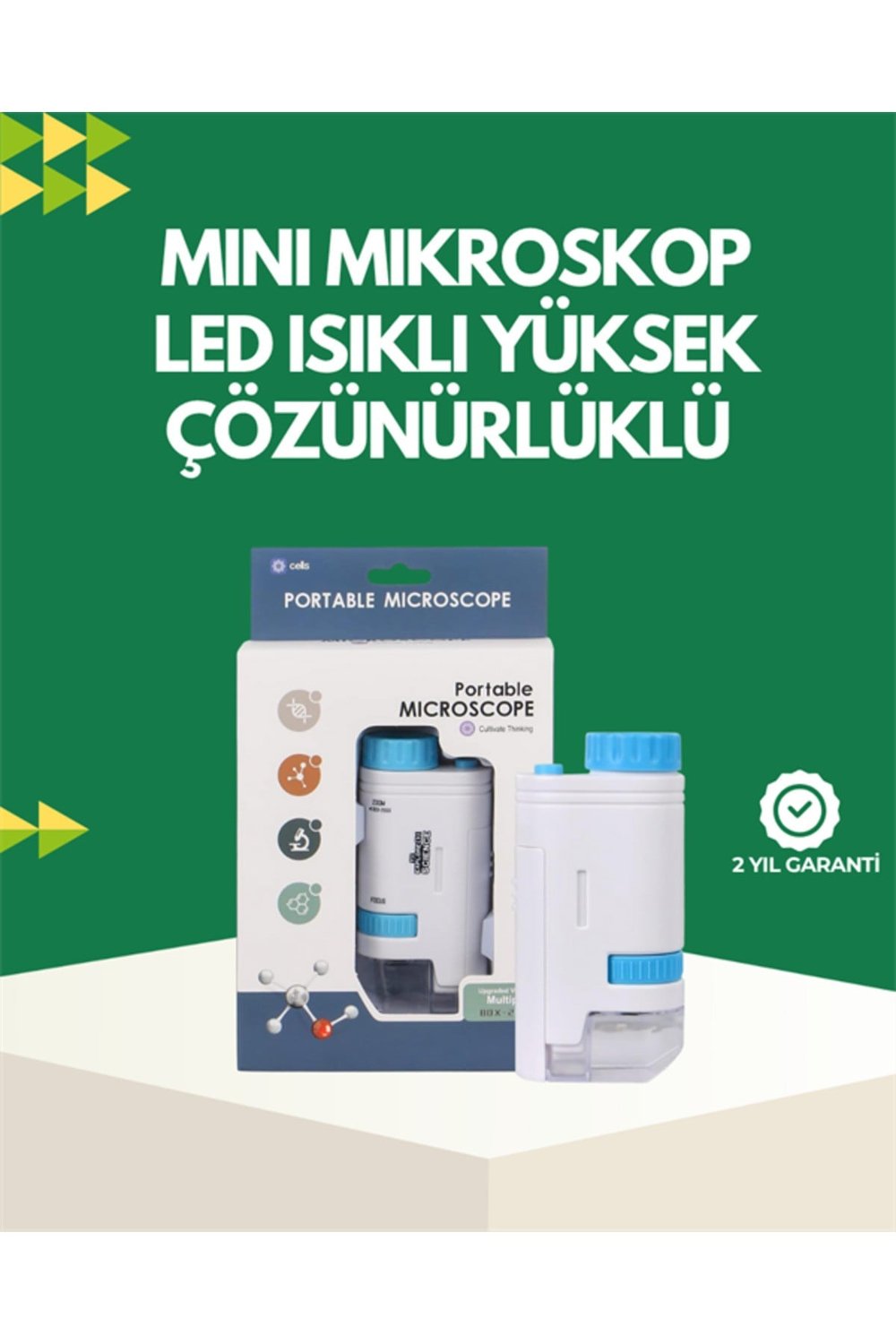 LED Aydınlatmalı 80–200 Kat Büyütmeli Cep Mikroskop