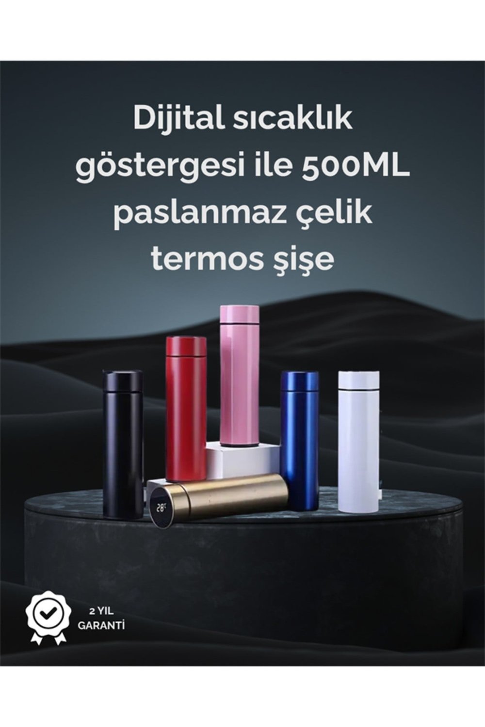 LED Sıcaklık Ölçerli 500ml Yalıtımlı Termos Şişe