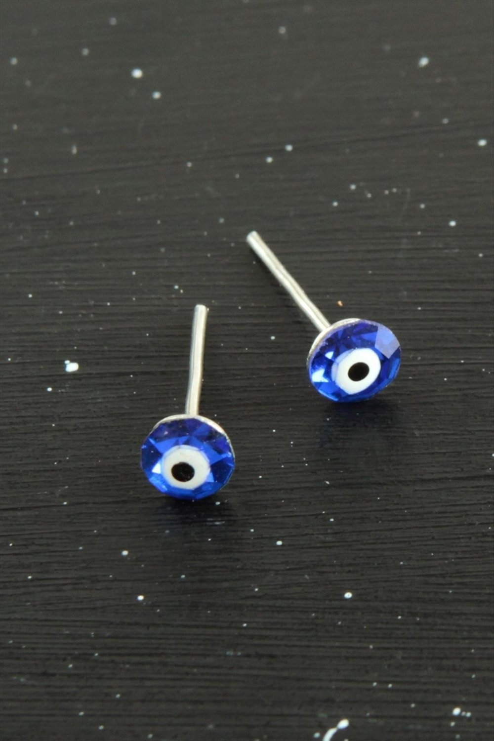MTXDPN Kristal Taşlı Nazar Mineli Minik Küpe (155552) 0,4 mm-Mavi