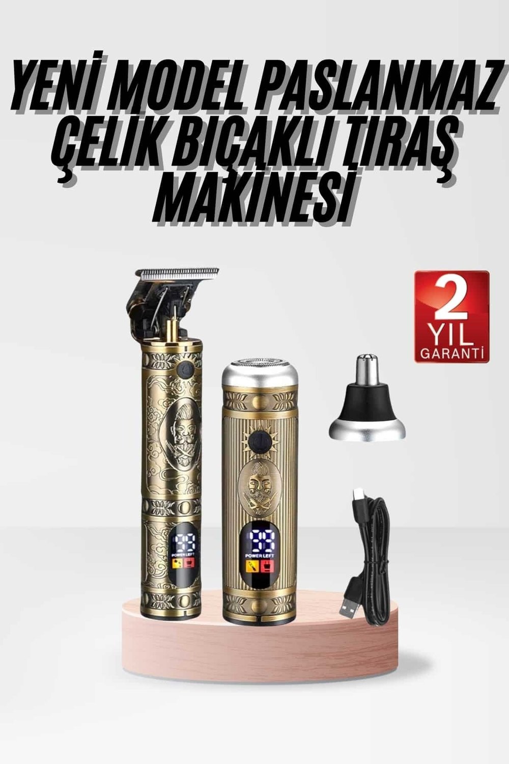 Profesyonel Saç Sakal Vücut Kulak ve Burun Tıraş Makinesi 3 Başlıklı