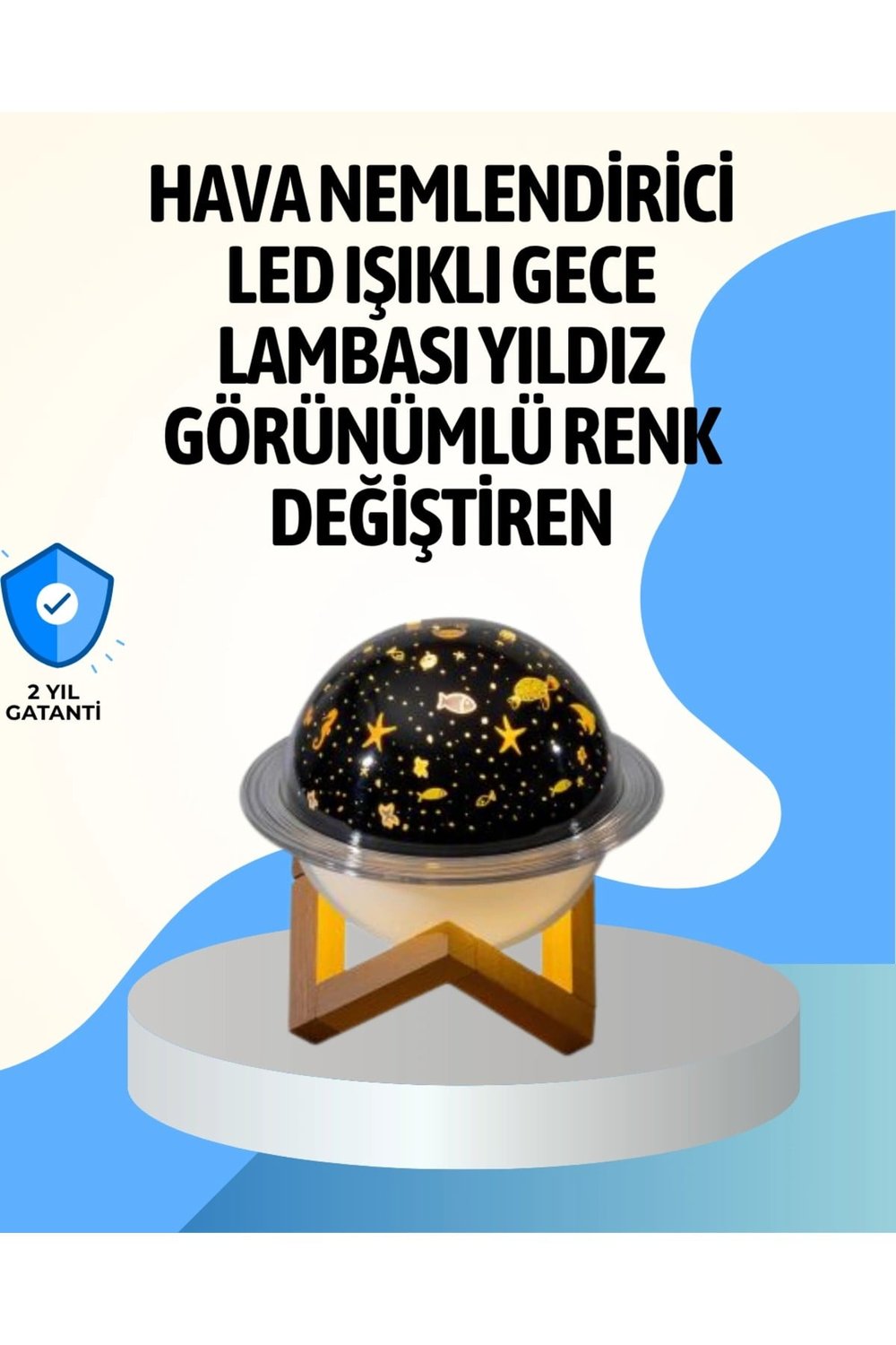 Projektör ışıklı ve aromaterapi destekli taşınabilir nemlendirici cihaz USB bağlantılı