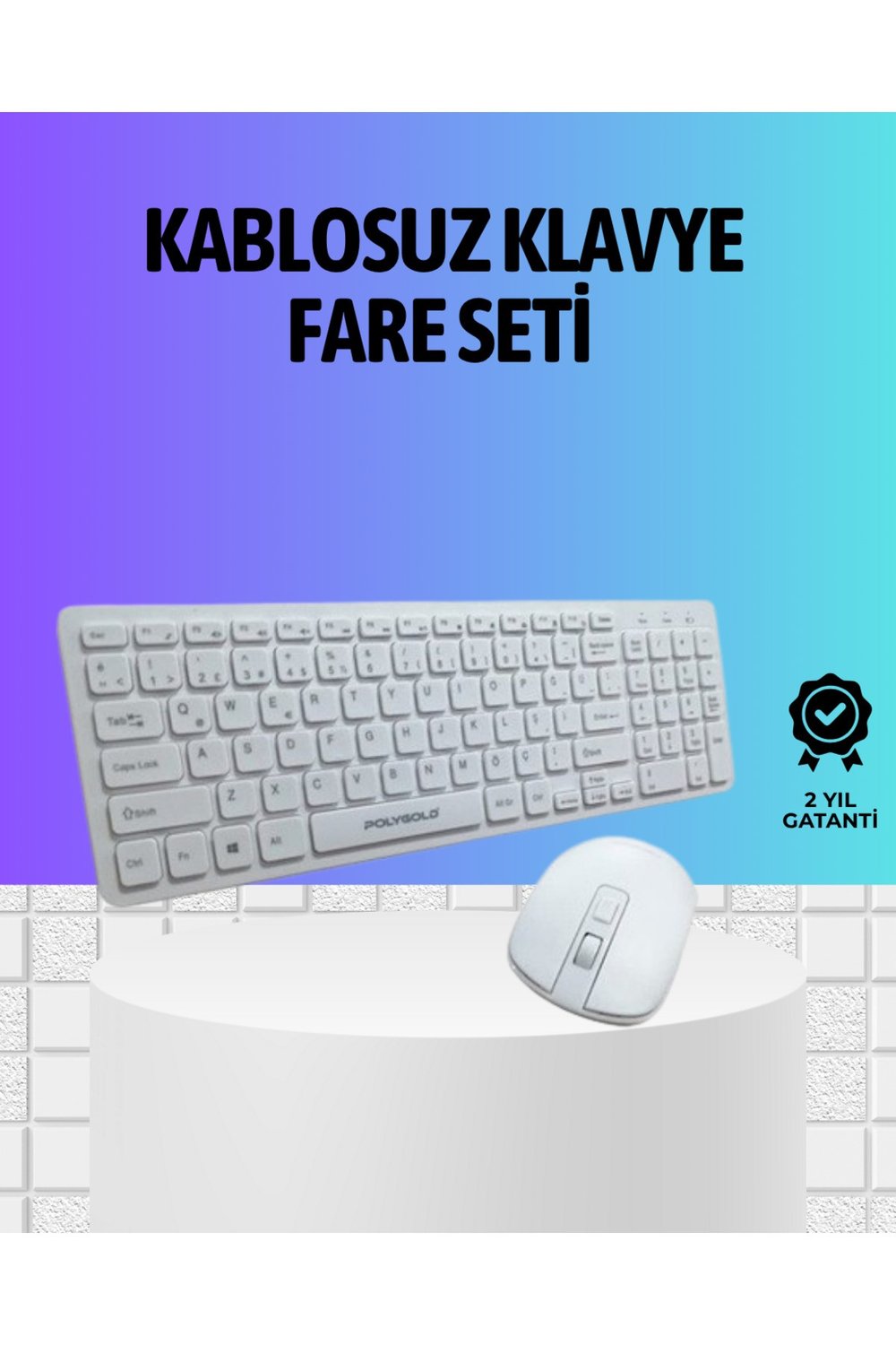 Q Klavye Beyaz Klavye Ve Mouse Seti Kablosuz USB Girişli