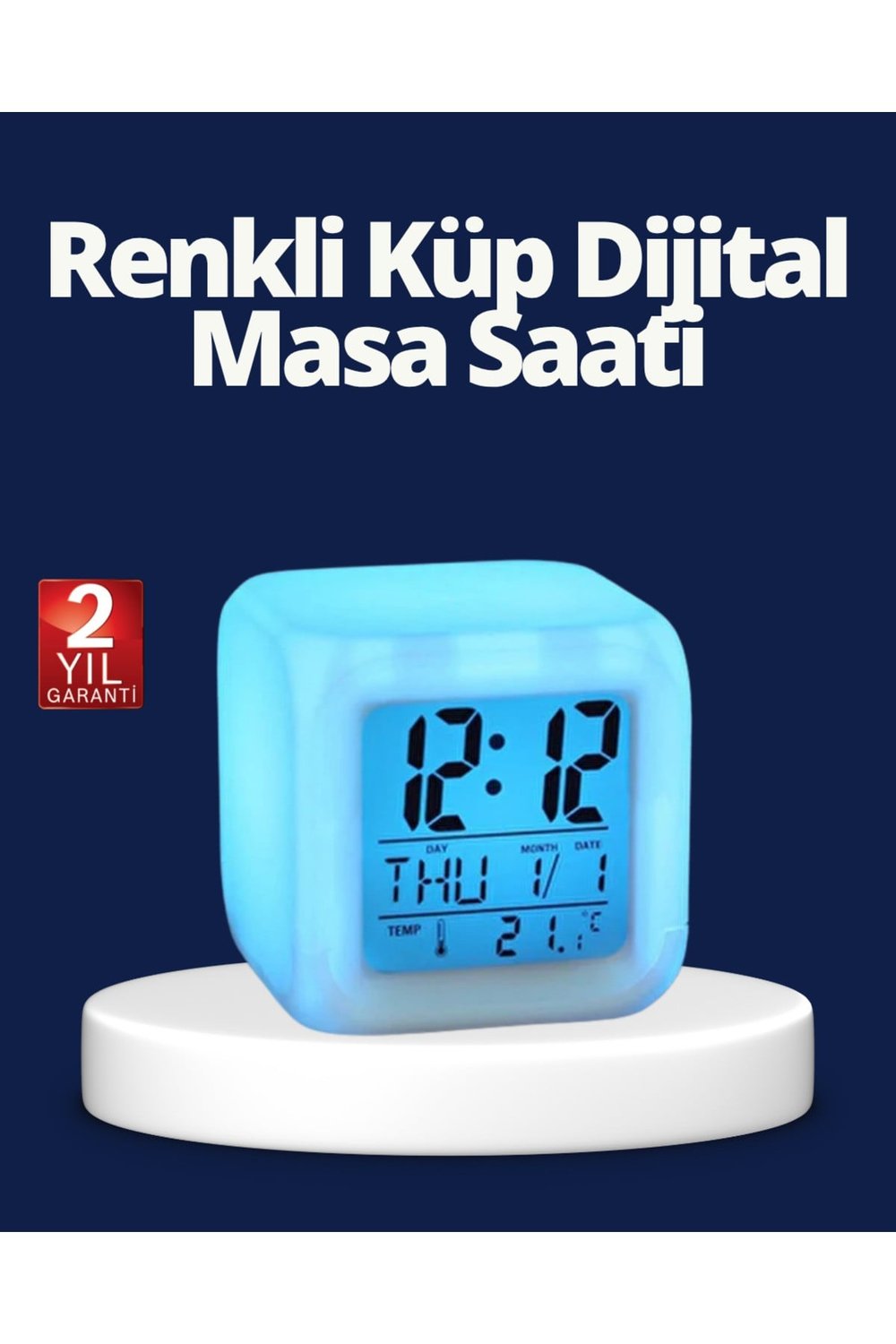 Renk Değiştiren LED Alarmlı Dijital Küp Masa Saati
