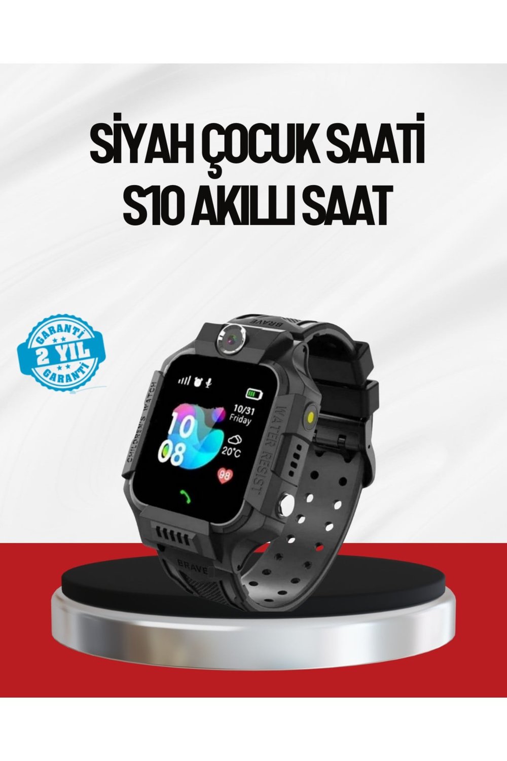 S10 Akıllı Çocuk Saati Siyah Model Çift Yönlü Konuşma ve SOS