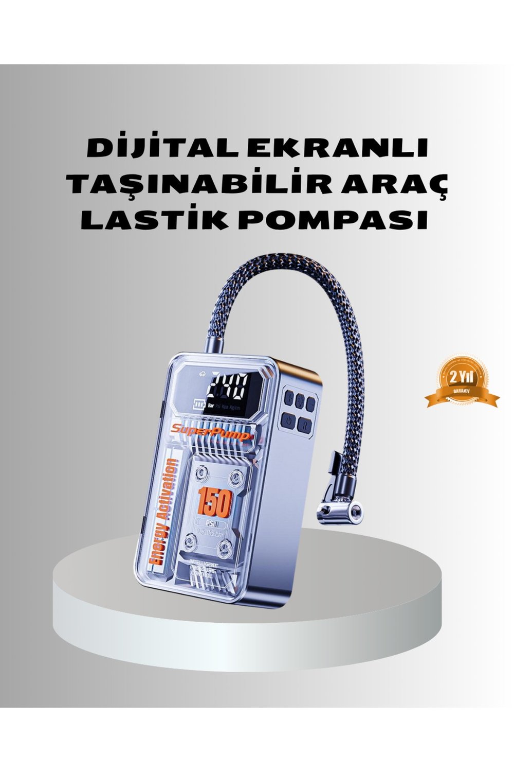 Şarjlı Kablosuz Hava Pompası – 150 PSI Basınç, LED Ekran ve 6000mAh Batarya