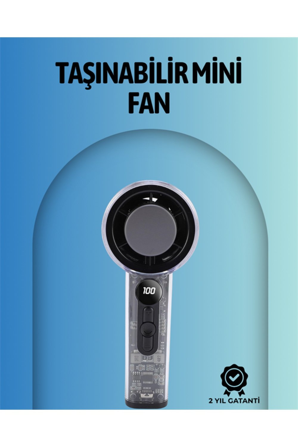 Şeffaf Kasa El Fanı | 5V 2A | 100 Kademeli Hava Akışı | Type-C Girişli