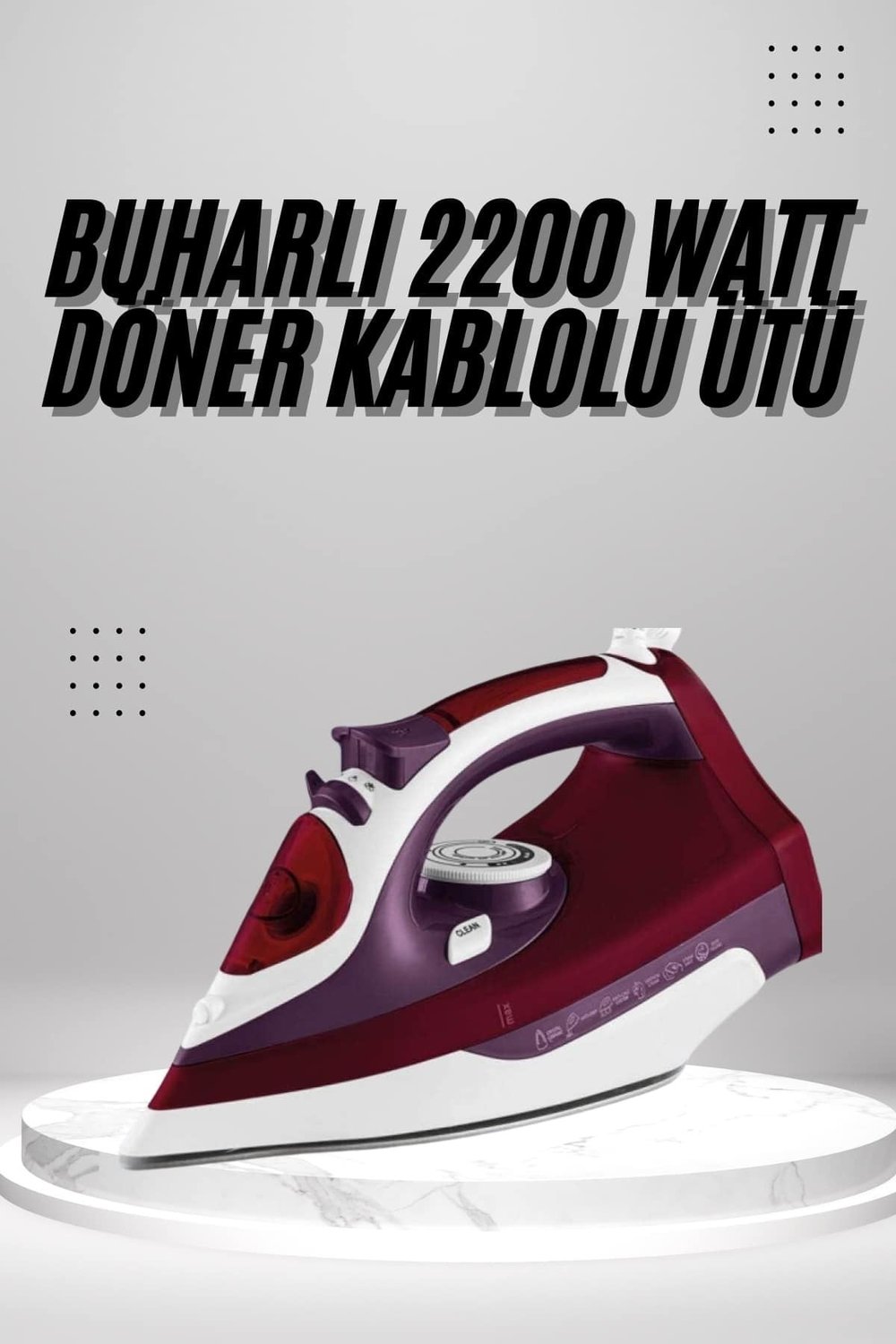 Seramik Tabanlı Kırmızı 2200 Watt Şok Buharlı Ütü