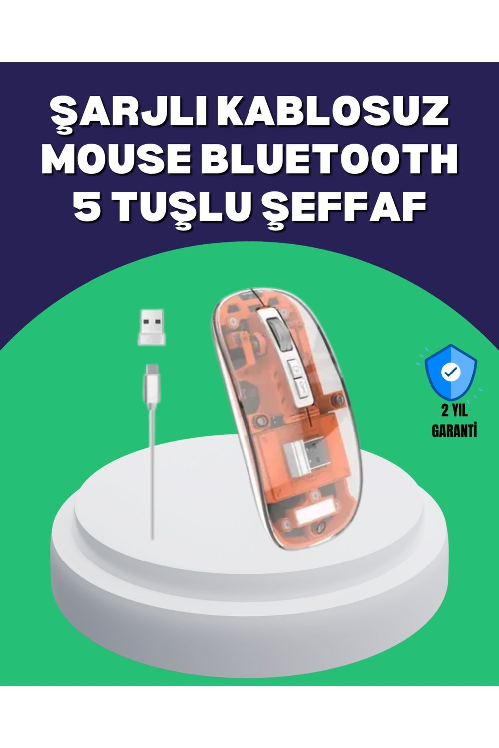 Sessiz ve Ergonomik Kablosuz Fare - 30 Gün Kullanım, 2 Modlu Bağlantı