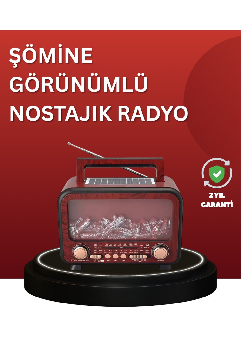 Solar Panelli Alev Işıklı Bluetooth Hoparlör – Çoklu Giriş, Uzun Pil Ömrü