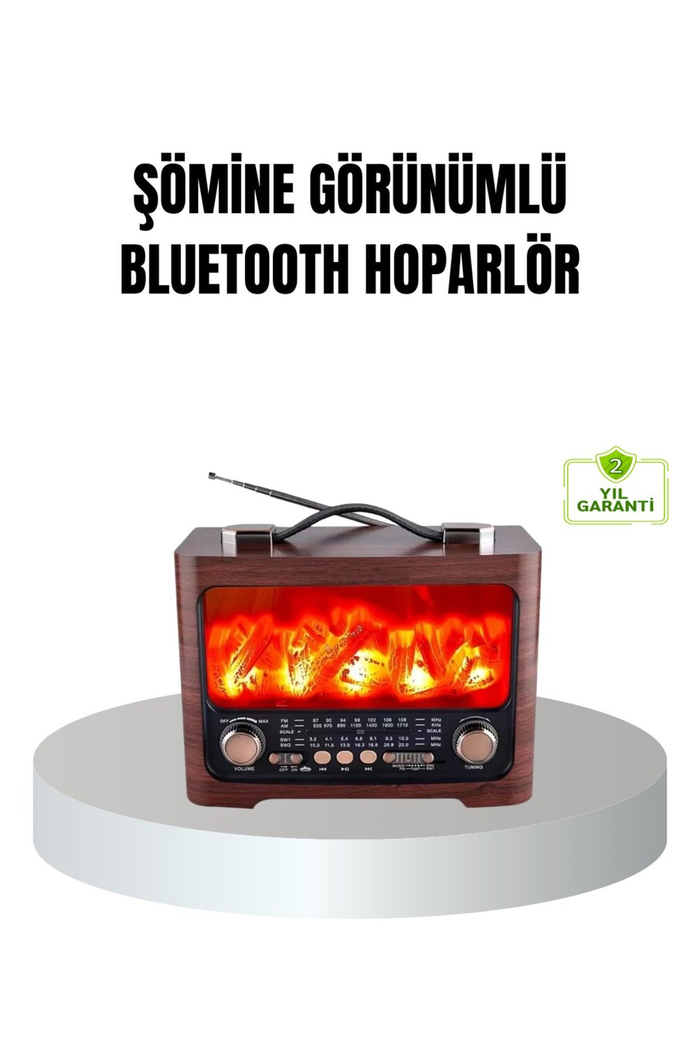 Solar Şarjlı Şömine Alev Efektli Bluetooth Hoparlör 7W Taşınabilir Ses Sistemi